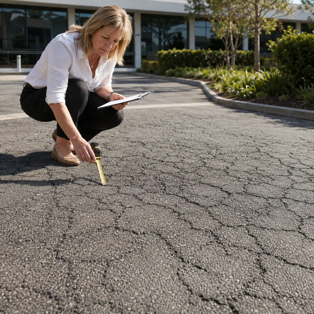 Australian pavement engineer examining damaged asphalt base layers before reconstruction and repairs